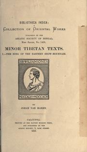 Cover of Minor Tibetan texts by Johan van Manen
