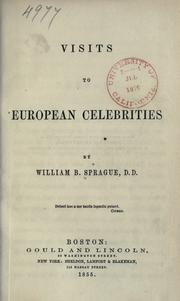 Front cover of Visits to European celebrities by Sprague, William Buell