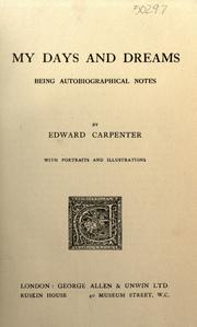 Front cover of My days and dreams by Edward Carpenter