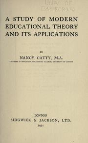 Front cover of A study of modern educational theory and its applications by Catty, Nancy.