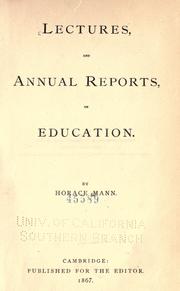 Front cover of Lectures and annual reports on education by Mann, Horace