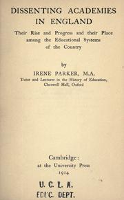 Front cover of Dissenting academies in England by Irene Parker