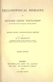 Cover of Philosophical remains of Richard Lewis Nettleship by Richard Lewis Nettleship