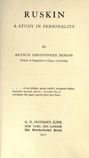 Cover of Ruskin; A Study In Personality by Arthur Christopher Benson