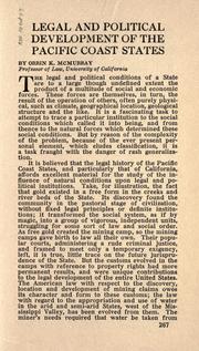 Front cover of Legal and political development of the Pacific coast states by Orrin Kip McMurray
