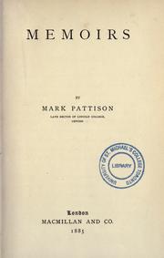 Cover of Memoirs by Mark Pattison