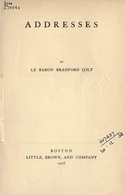 Front cover of Addresses by Colt Le Baron Bradford