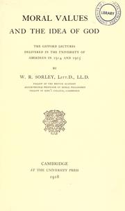 Front cover of Moral values and the idea of God by William Ritchie Sorley
