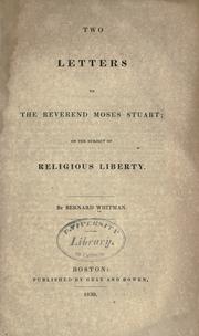 Front cover of Two letters to the Reverend Moses Stuart; on the subject of religious liberty by Bernard Whitman