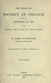 Front cover of L'État social et politique de la France avant et depuis 1789 by Alexis de Tocqueville