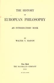 Front cover of The history of European philosophy by Walter Taylor Marvin