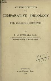 Front cover of An introduction to comparative philology by J. M. Edmonds