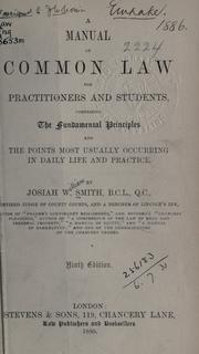 Front cover of A manual of common law by Josiah William Smith