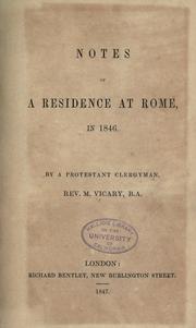 Front cover of Notes of a residence at Rome, in 1846 by Vicary, M. Rev.