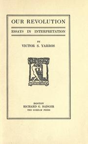 Cover of Our revolution by Victor S. Yarros