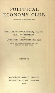 Front cover of Minutes of proceedings, 1899-1920 by Political Economy Club of London.