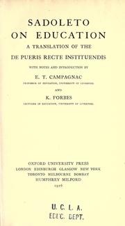 Front cover of Sadoleto on education by Jacopo Sadoleto