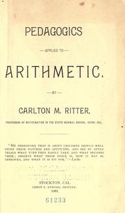 Front cover of Pedagogics applied to arithmetic by Carlton M. Ritter