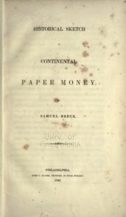 Front cover of Historical sketch of continental paper money by Breck, Samuel
