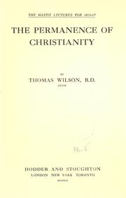 Front cover of The permanence of Christianity by Thomas Wilson