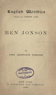 Cover of Ben Jonson by John Addington Symonds
