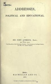 Front cover of Addresses, political and educational by Sir John Lubbock
