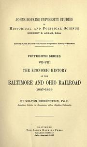 Front cover of The economic history of the Baltimore and Ohio Railroad 1827-1853 by Milton Reizenstein