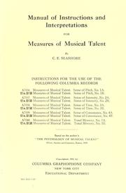 Front cover of Manual of instructions and interpretations for measures of musical talent by Carl E. Seashore