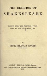 Front cover of The religion of Shakespeare by Simpson, Richard
