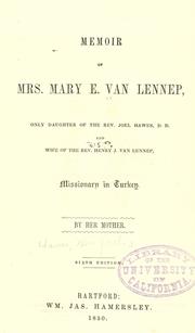 Cover of Memoir of Mrs. Mary E. Van Lennep by Louisa Fisher Hawes