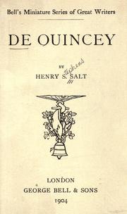 Cover of De Quincey by Henry Stephens Salt
