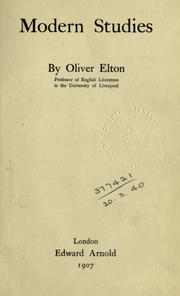 Cover of Modern studies by Elton, Oliver