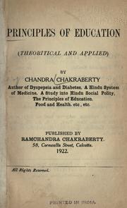 Front cover of Principles of education (theoritical [!] and applied) by Chandra Chakraberty