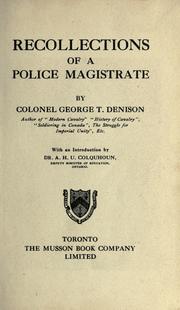 Cover of Recollections of a police magistrate by George Taylor Denison
