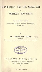 Cover of Individuality and the moral aim in American education by Harry Thiselton Mark