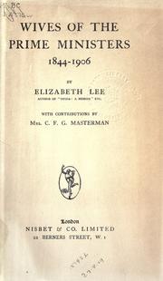 Front cover of Wives of the prime ministers, 1844-1906 by Lee, Elizabeth.