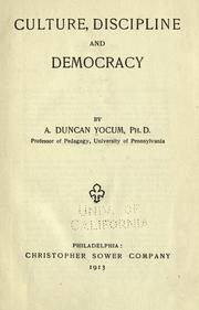 Front cover of Culture, Discipline And Democracy by A. Duncan Yocum