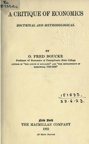 Front cover of A critique of economics, doctrinal and methodological by Boucke, Oswald Fred.