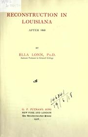 Cover of Reconstruction in Louisiana after 1868 by Ella Lonn