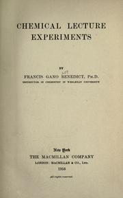 Cover of Chemical lecture experiments by Benedict, Francis Gano