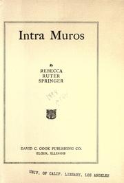 Front cover of Intra Muros by Rebecca Ruter Springer