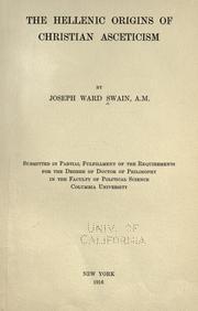 Cover of The Hellenic origins of Christian asceticism by Joseph Ward Swain