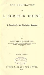 Front cover of One generation of a Norfolk house by Augustus Jessopp