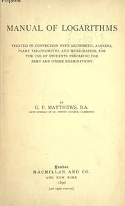 Front cover of Manual of logarithms by G. F. Matthews