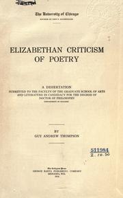 Front cover of Elizabethan criticism of poetry by Guy Andrew Thompson