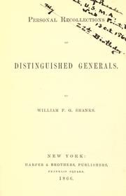 Front cover of Personal recollections of distinguished generals by William Franklin Gore Shanks