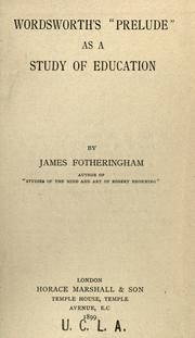Front cover of Wordsworth's "Prelude" as a study of education by James Fotheringham