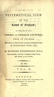 Cover of A systematical view of the laws of England by Richard Wooddeson