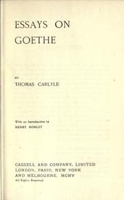 Cover of Essays on Goethe by Thomas Carlyle