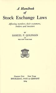 Front cover of A handbook of stock exchange laws affecting members by Samuel P. Goldman